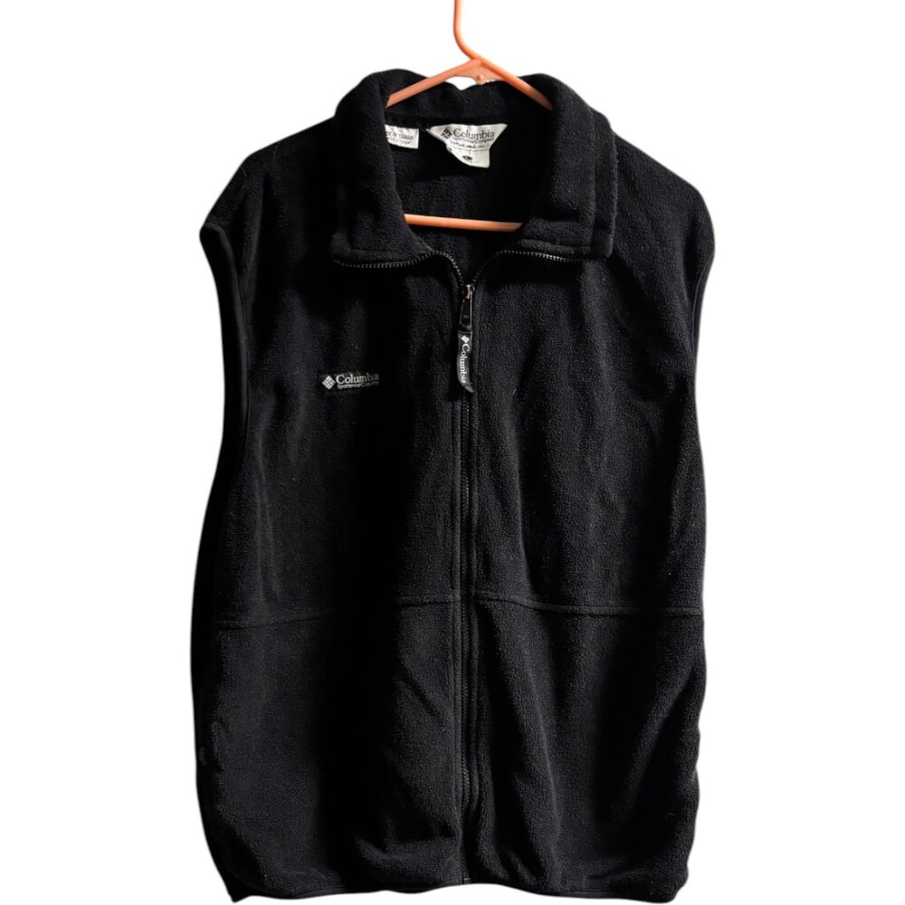 Columbia Vest Mens LARGE Black Full Zip Fleece side Pocket Outdoors Hiking Soft